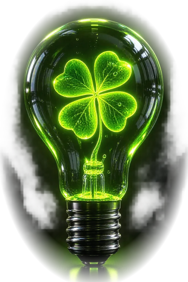 Light bulb with a lime-green clover
